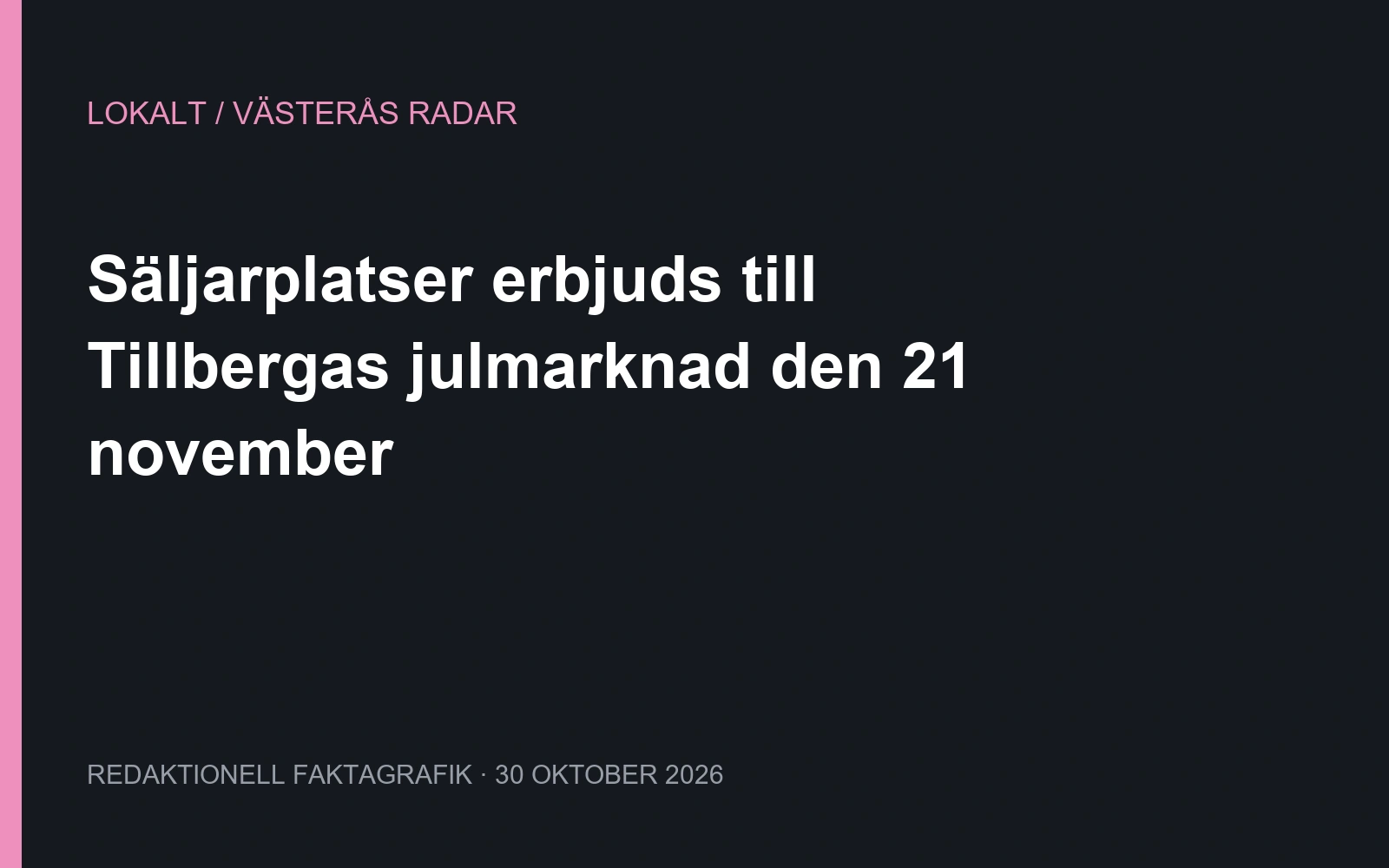 Säljarplatser erbjuds till Tillbergas julmarknad den 21 november. Egen faktagrafik.