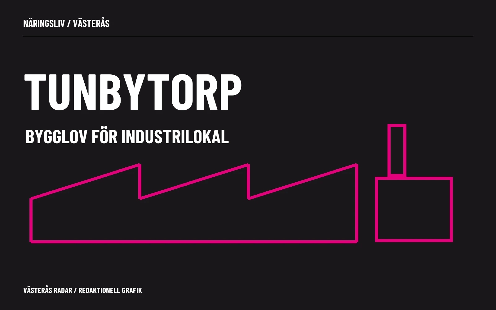 Schematisk industribyggnad i egen grafik för en nyhet om bygglov på Tunbytorp.