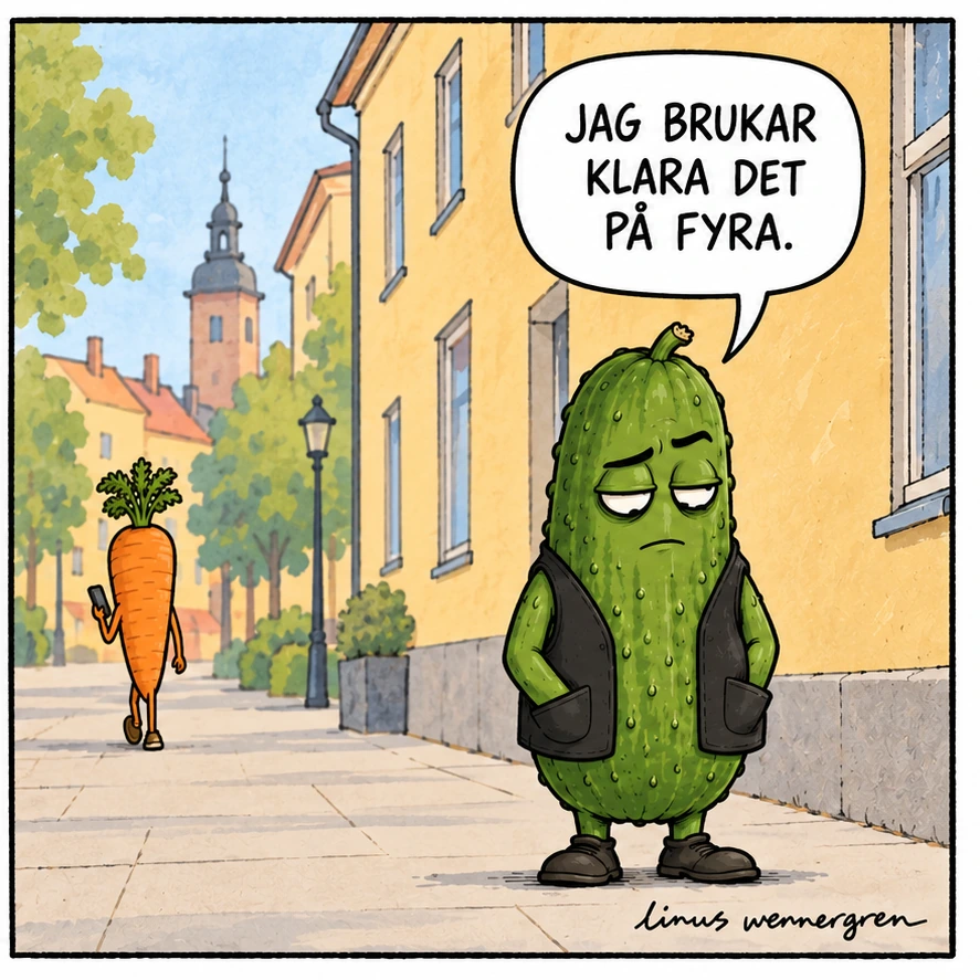 Ruta 2 i Gurkan: Gångavstånd. Replikerna finns som text på seriesidan.